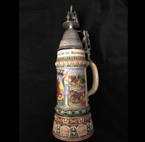 Ceramic German Beer Stein With Pewter Lid